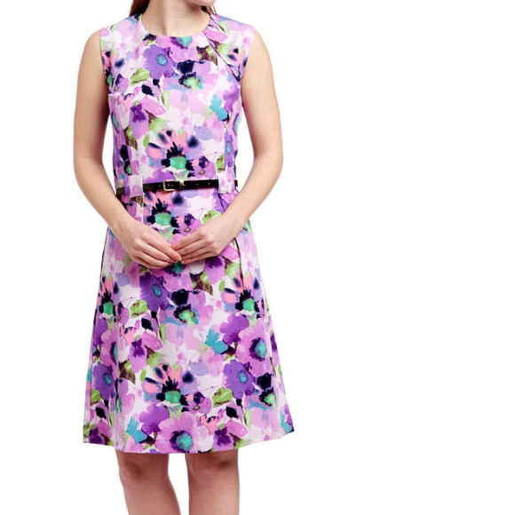 RetRo Mod A Line FLoRAL WaterColor DRESS & Belt - Picture 5 of 5